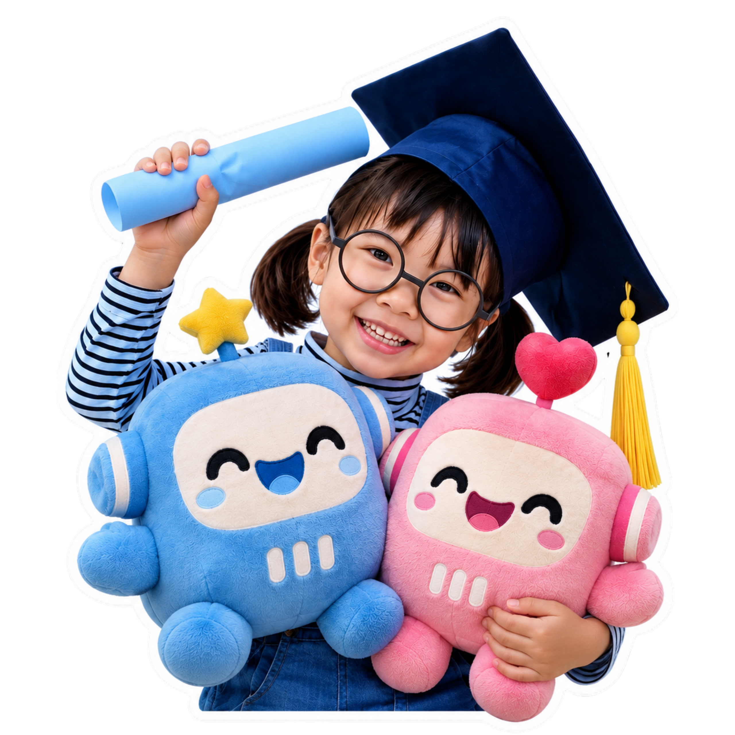 Child holding Little Bots plushies